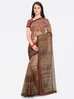 multicolor printed Net saree with blouse 1