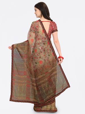 multicolor printed Net saree with blouse 2