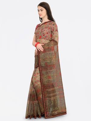 multicolor printed Net saree with blouse 3