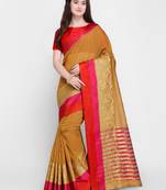 Beige printed cotton saree with blouse