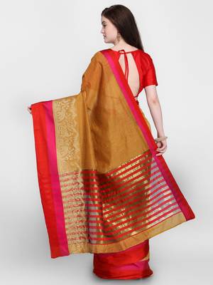 Beige printed cotton saree with blouse 2