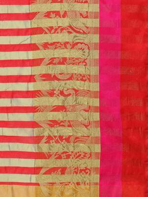 Beige printed cotton saree with blouse 4