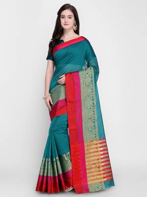 Green printed cotton saree with blouse 1