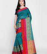 Green printed cotton saree with blouse