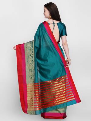 Green printed cotton saree with blouse 2