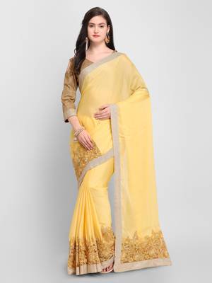 Yellow printed Crepe saree with blouse 1