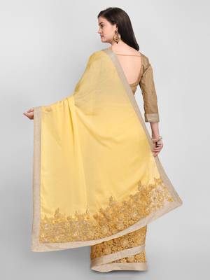 Yellow printed Crepe saree with blouse 2