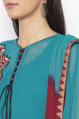 Green Embroidered Georgette Salwar 4