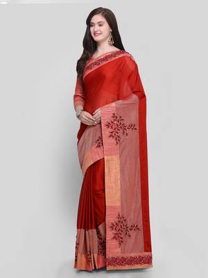 Red printed Chiffon saree with blouse 1