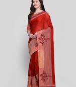 Red printed Chiffon saree with blouse