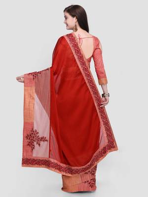 Red printed Chiffon saree with blouse 2