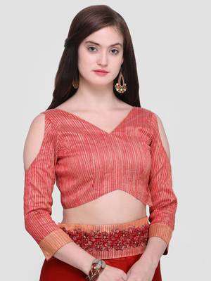 Red printed Chiffon saree with blouse 3