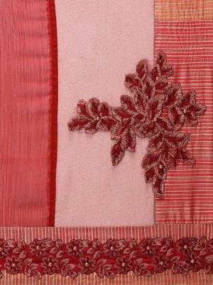 Red printed Chiffon saree with blouse 4