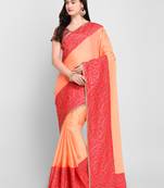 Peach printed Crepe saree with blouse