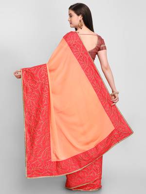Peach printed Crepe saree with blouse 2