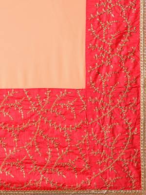 Peach printed Crepe saree with blouse 4