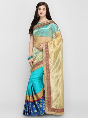 Blue printed cotton saree with blouse 1