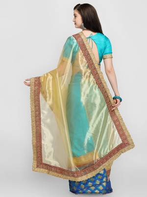 Blue printed cotton saree with blouse 2