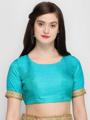 Blue printed cotton saree with blouse 3