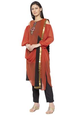 Brown Embroidered
 Georgette Salwar 2