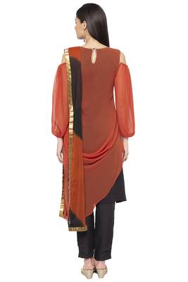 Brown Embroidered
 Georgette Salwar 3