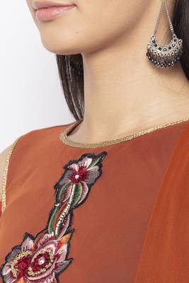 Brown Embroidered
 Georgette Salwar 4