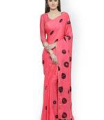 Pink printed Satin saree with blouse