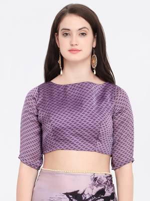 Purple printed Satin saree with blouse 3