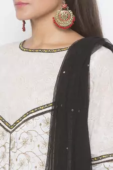 Off White Embroidered Cotton Salwar