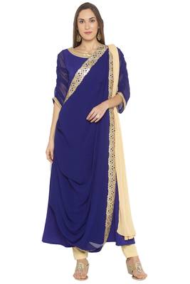 Dark Blue Multi Cutwork Borders
 Georgette Salwar 1