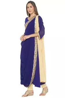 Dark Blue Multi Cutwork Borders
 Georgette Salwar