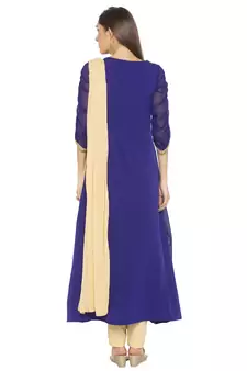 Dark Blue Multi Cutwork Borders
 Georgette Salwar