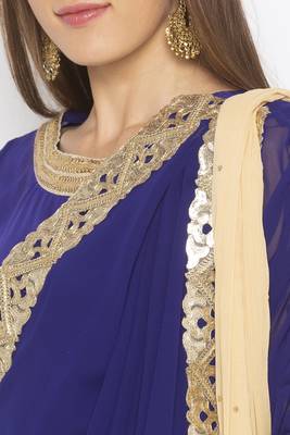 Dark Blue Multi Cutwork Borders
 Georgette Salwar 4