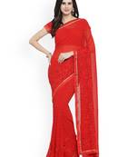 Red printed georgette saree with blouse