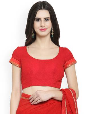 Red printed georgette saree with blouse 4