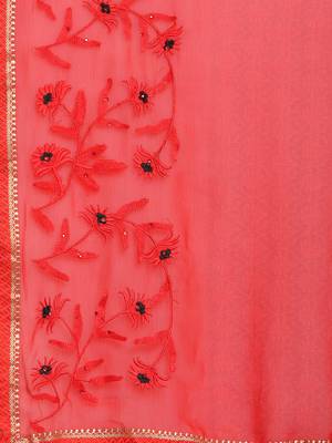 Red printed georgette saree with blouse 5