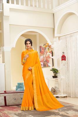 Orange woven Silk blend saree with blouse 1