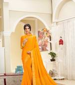 Orange woven Silk blend saree with blouse