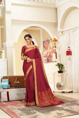 Maroon woven Silk blend saree with blouse 1