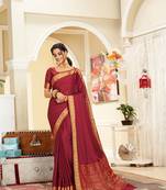 Maroon woven Silk blend saree with blouse