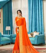 Orange woven Silk blend saree with blouse