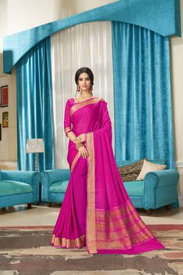 Pink woven Silk blend saree with blouse 1