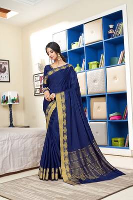 blue woven Silk blend saree with blouse 1