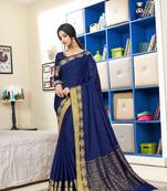 blue woven Silk blend saree with blouse
