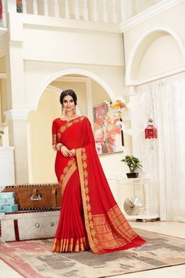 Red woven Silk blend saree with blouse 1