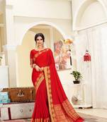Red woven Silk blend saree with blouse