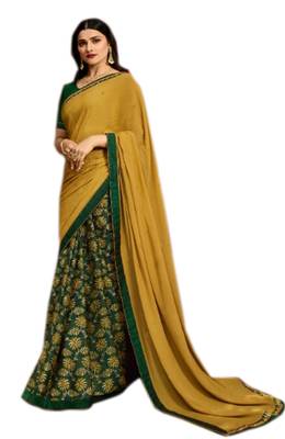 Women's Designer Yellow Colour Georgette Saree With Blouse Piece 1