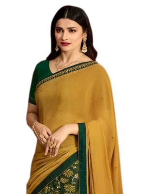 Women's Designer Yellow Colour Georgette Saree With Blouse Piece 2