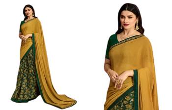 Women's Designer Yellow Colour Georgette Saree With Blouse Piece 4