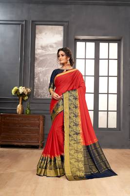 Red woven Silk blend saree with blouse 1
